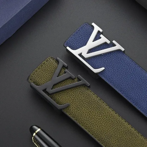 Louis Vuitton Reversible Belt Olive Green and Navy Leather Belt - 9