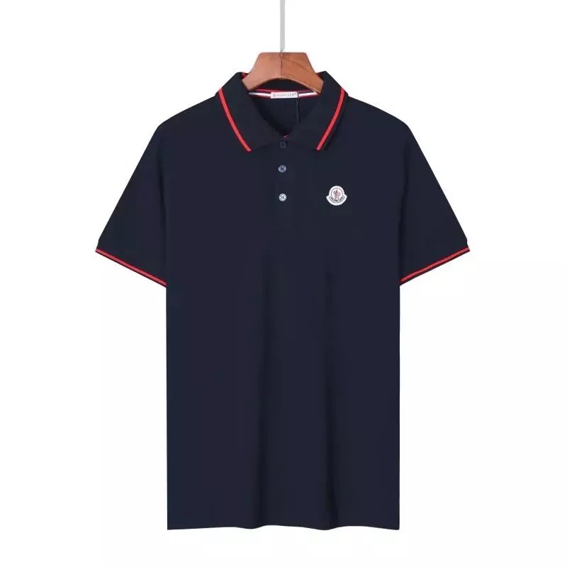 Moncler Logo Embroidered Navy Polo Shirt with Red Trim - 17