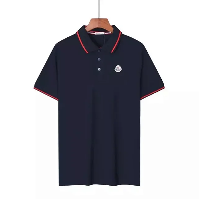Moncler Shirts Short-sleeve polo shirt with logo patch and tricolor trim product detail image 15