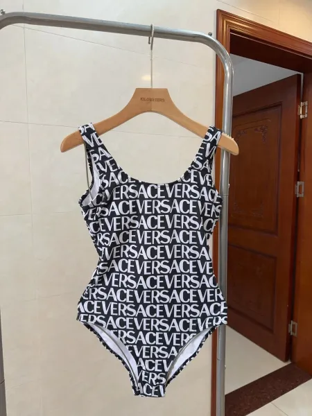 Versace Iconic Greca Pattern Blue Yellow Triangle Bikini Set - 34