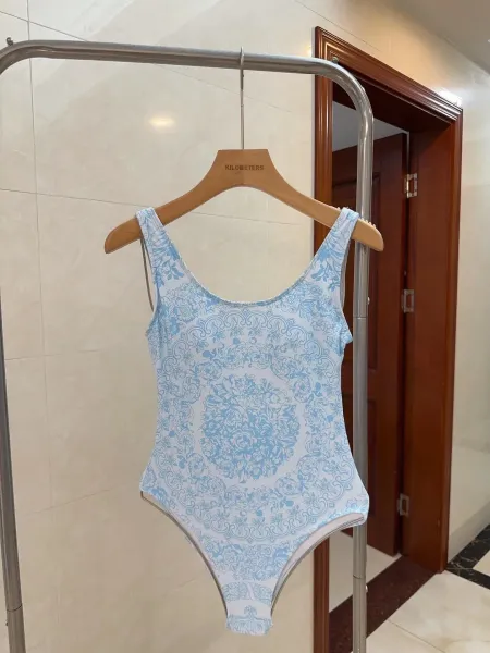 Versace Iconic Greca Pattern Blue Yellow Triangle Bikini Set - 38