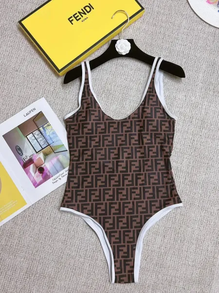 Fendi Logo-Print One-Piece Swimsuit Brown - 14