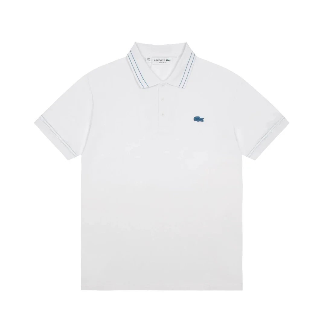 Lacoste Polo Shirt Black with Green Striped Collar and Star Print Cuff Tops.polo - 12