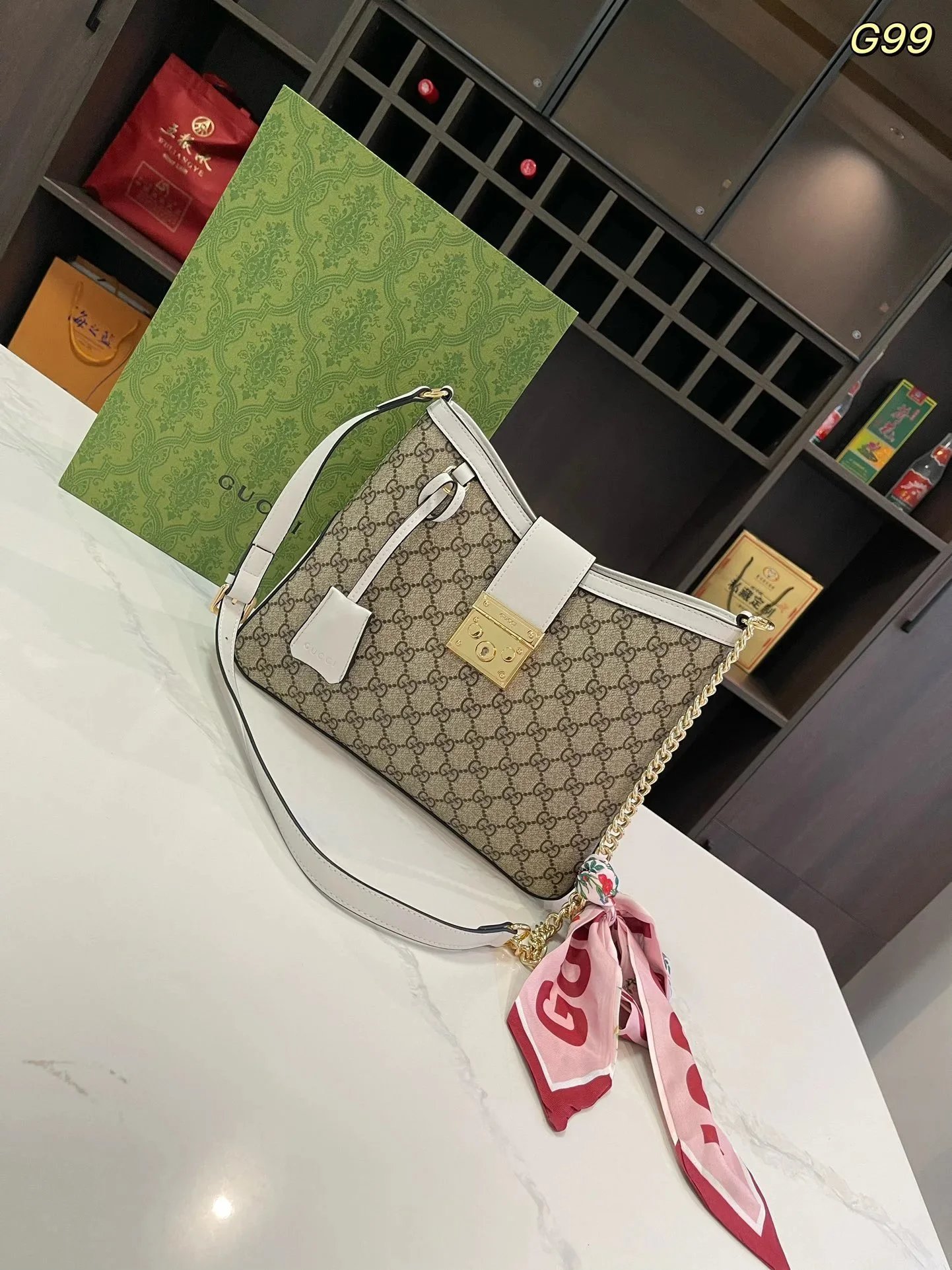 Gucci GG Marmont Mini Hobo Bag Beige with Web Stripe Shoulder Bag - 14