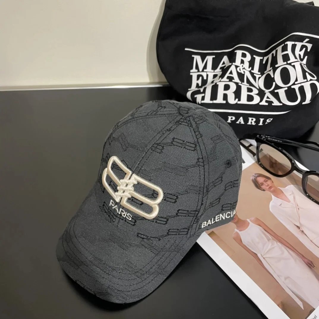 Balenciaga BB Logo Embroidered Monogram Baseball Cap Gray - 12