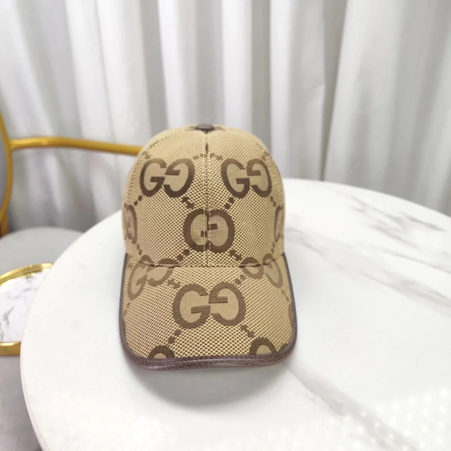 Gucci GG Monogram Baseball Cap White with Yellow Trim - 3