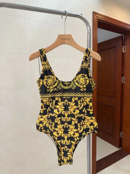 Versace Iconic Greca Pattern Blue Yellow Triangle Bikini Set - 19