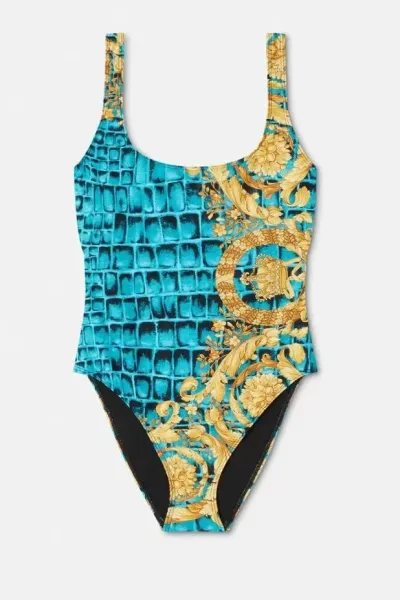 Versace Iconic Greca Pattern Blue Yellow Triangle Bikini Set - 44