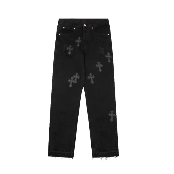 Saint Tears Cross Embroidered Black Jeans - 22