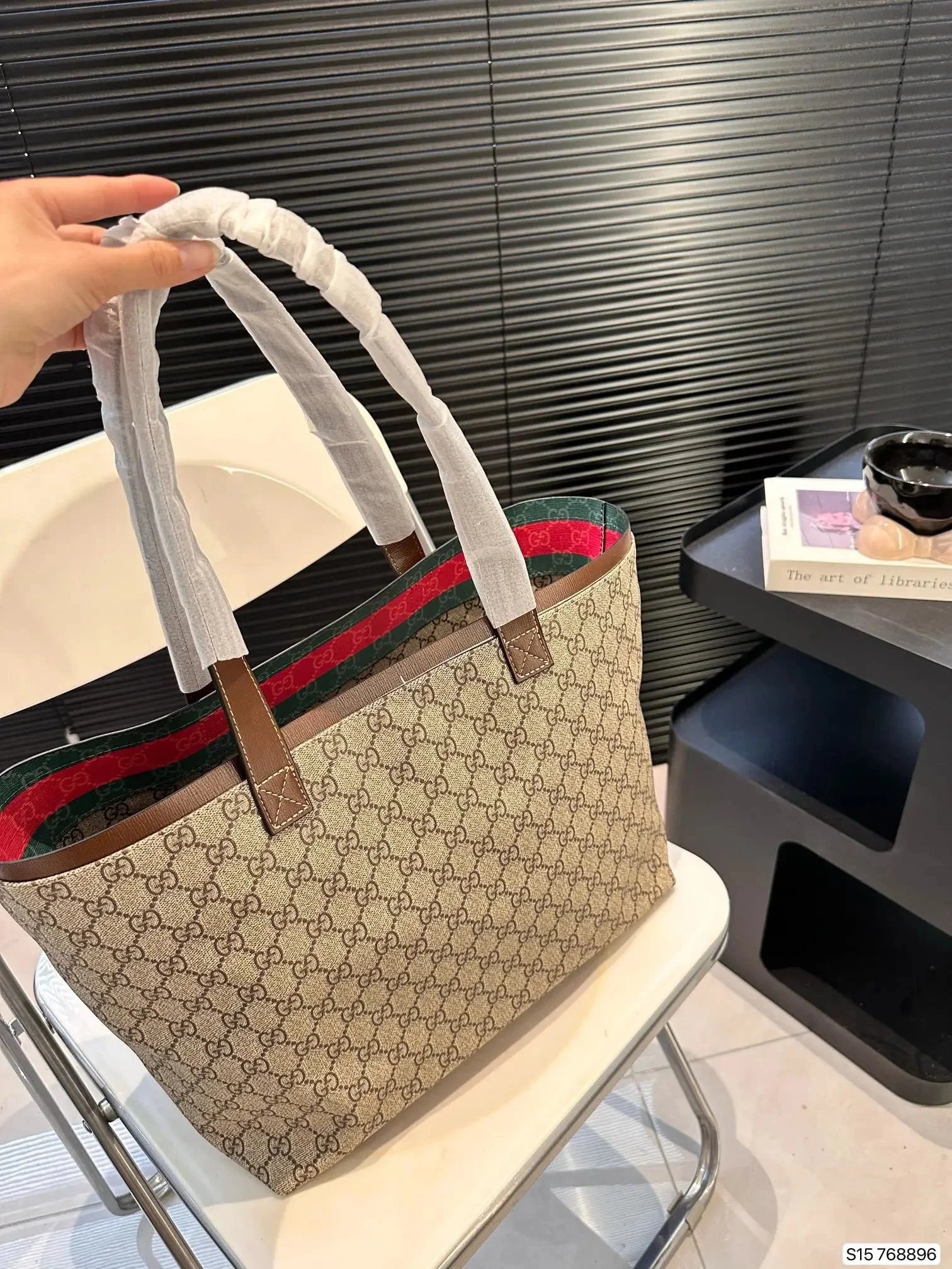 Gucci Hobo Bucket Bag Beige Brown GG Monogram with Web Stripe Shoulder Bag - 6