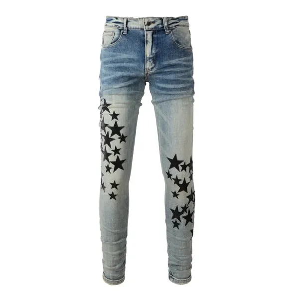 Amiri Distressed Logo Print Slim Fit Blue Jeans - 26
