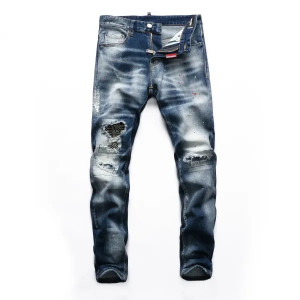 Dsquared2 Distressed Gray Paint-Splatter Slim Fit Jeans - 28
