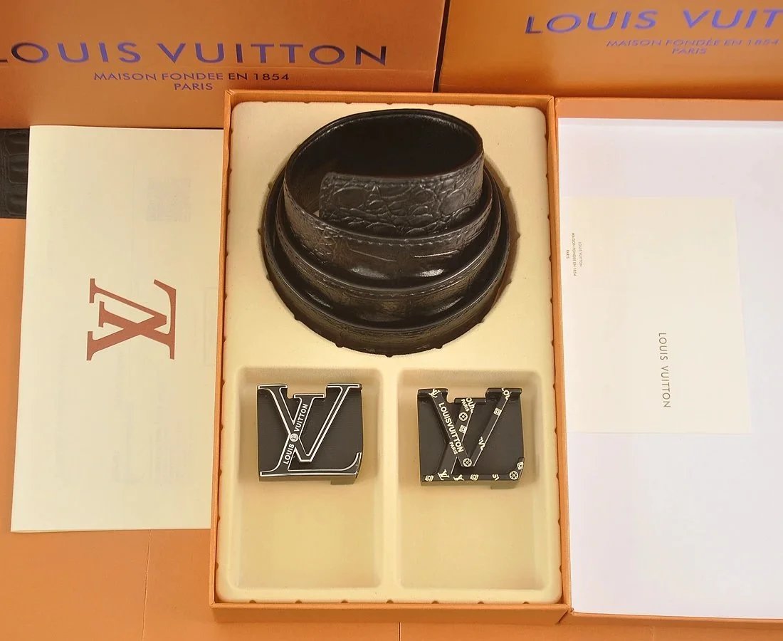 Louis Vuitton Black Crocodile Belt Set