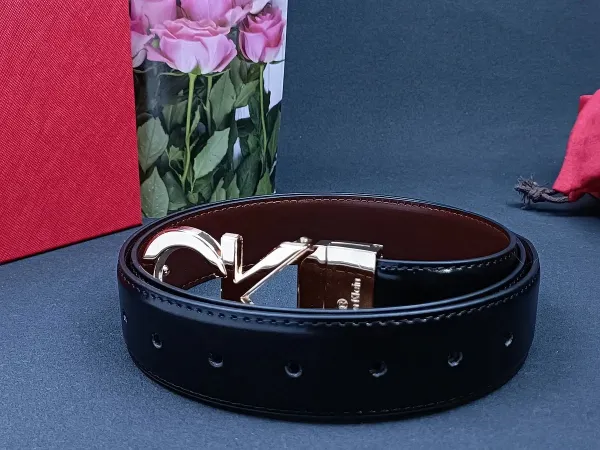 Calvin Klein CK Logo Buckle Black Leather Belt - 6