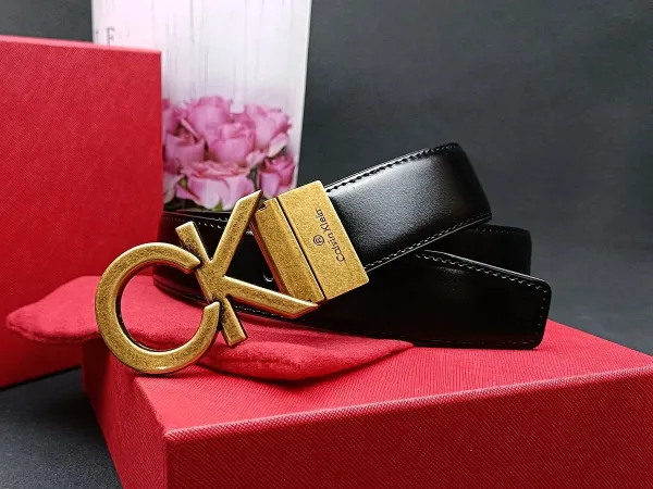 Calvin Klein CK Logo Buckle Black Leather Belt - 8