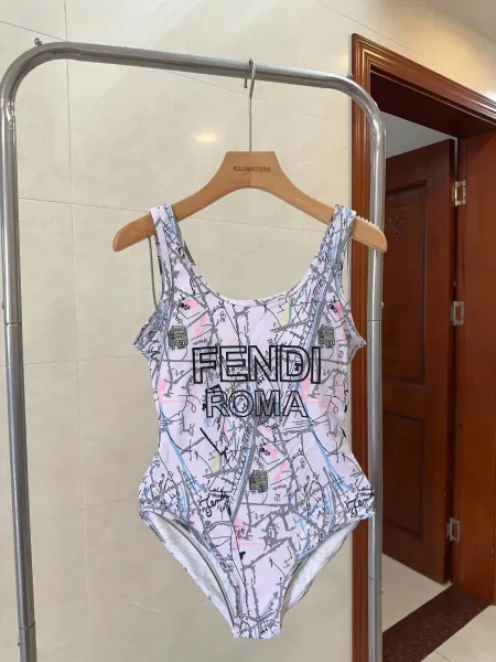Fendi Logo-Print One-Piece Swimsuit Brown - 18