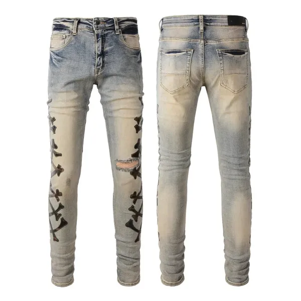 Distressed Printed Patchwork Black Jeans - 34