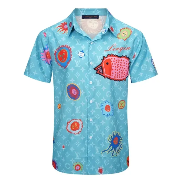 Design Short-Sleeve Button-Up Shirt with Abstract Graphic Pocket White - 29