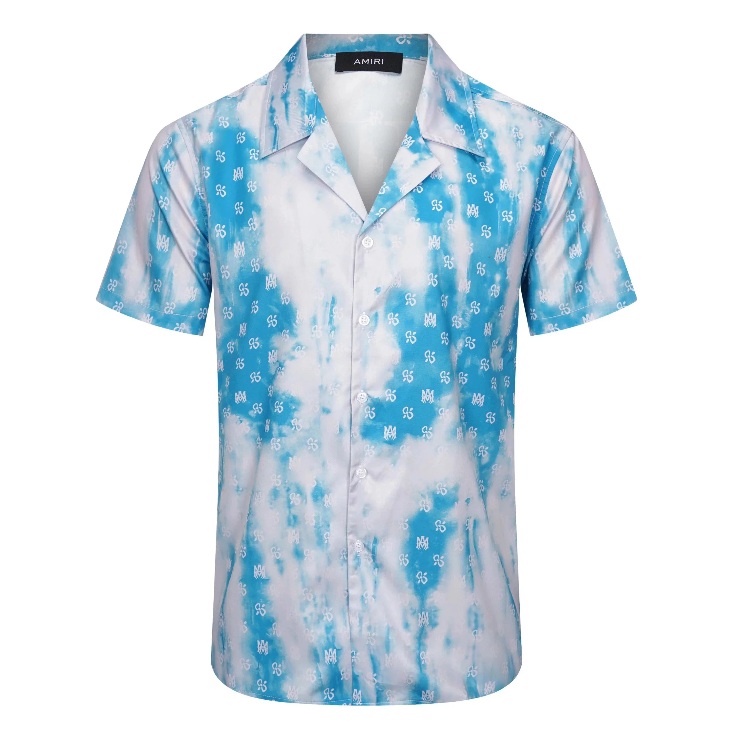AMI Paris Tie-Dye Logo Print Shorts Navy and White - 13