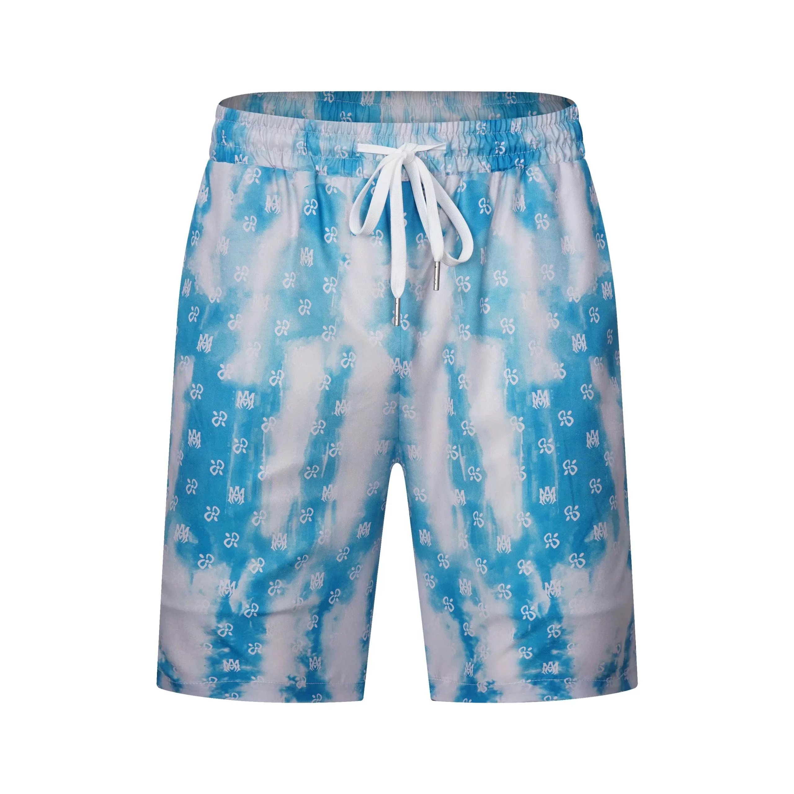 AMI Paris Tie-Dye Logo Print Shorts Navy and White - 14