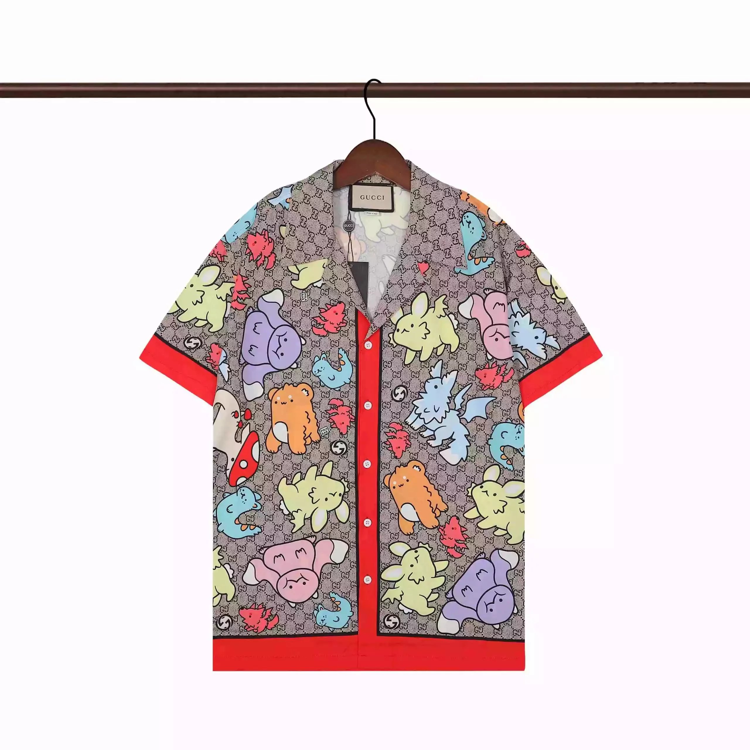 Gucci Tiger Print Silk Shirt and Shorts Set Light Blue Multicolor - 22