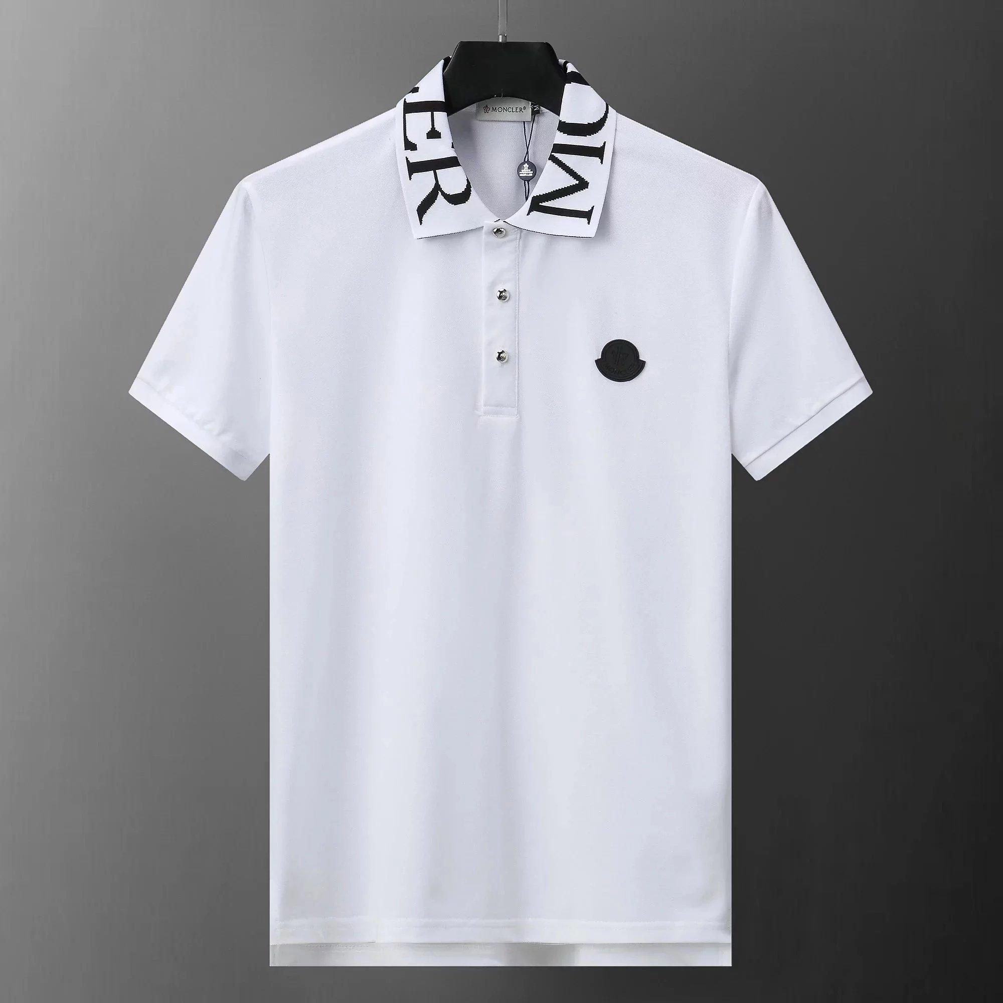 Moncler Logo Embroidered Navy Polo Shirt with Red Trim - 14
