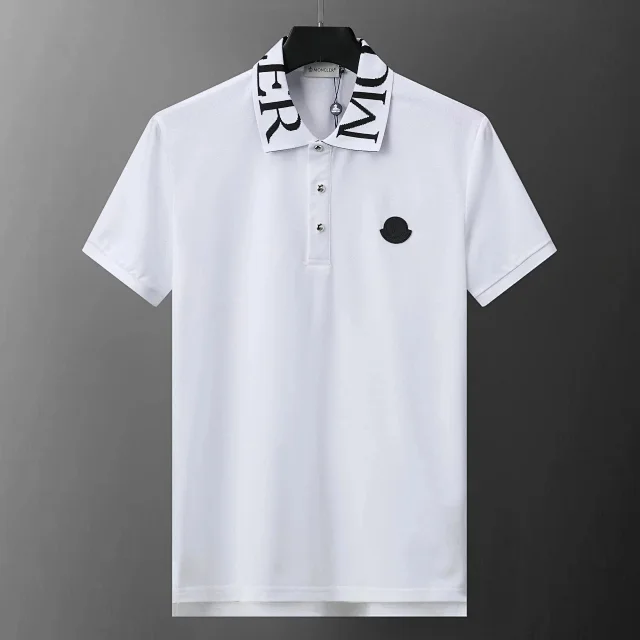 Moncler Shirts Short-sleeve polo shirt with logo patch and tricolor trim product detail image 12