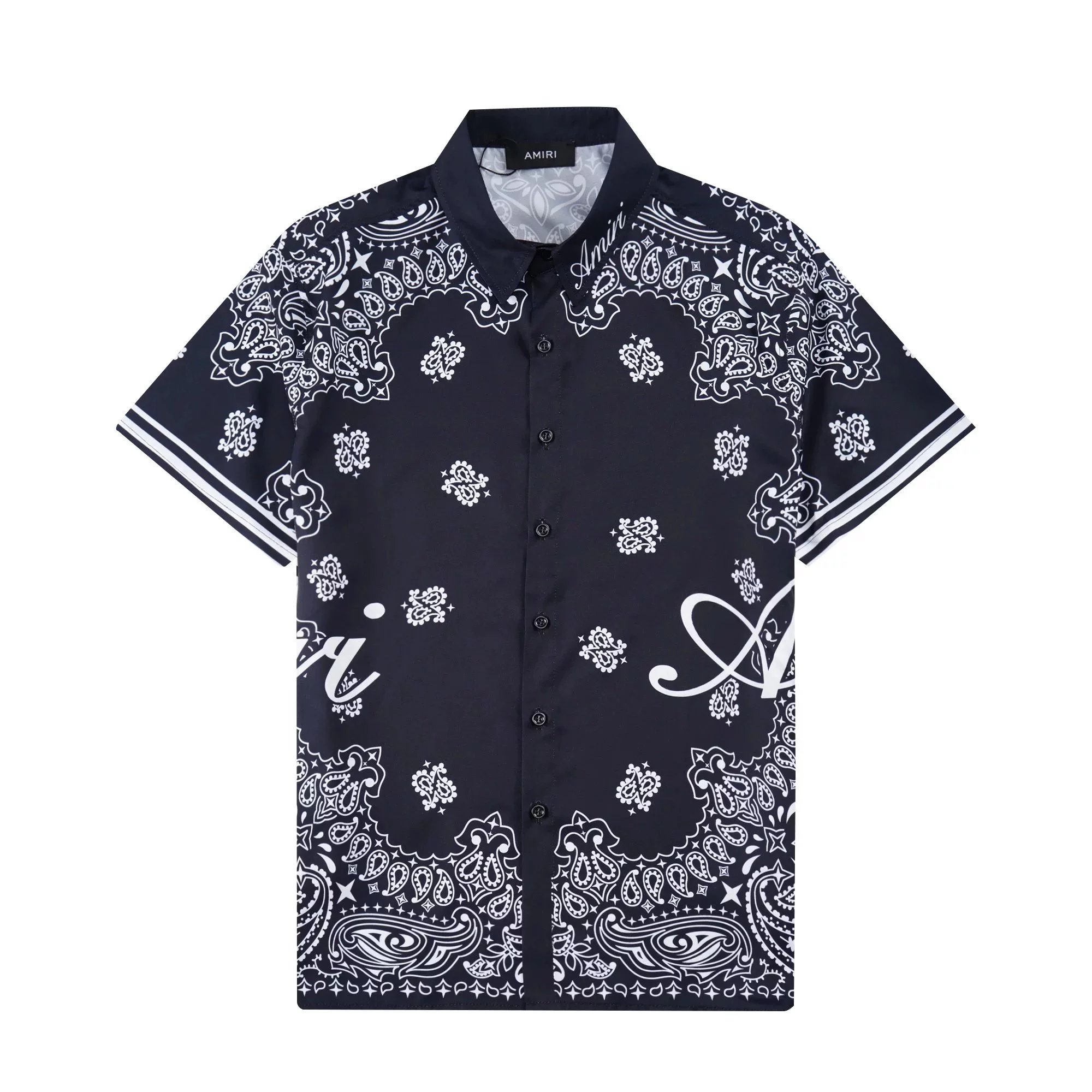 AMI Paris Tie-Dye Logo Print Shorts Navy and White - 34