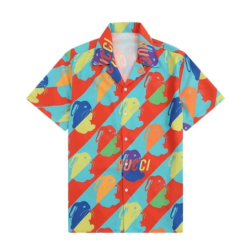 Gucci Tiger Print Silk Shirt and Shorts Set Light Blue Multicolor - 34
