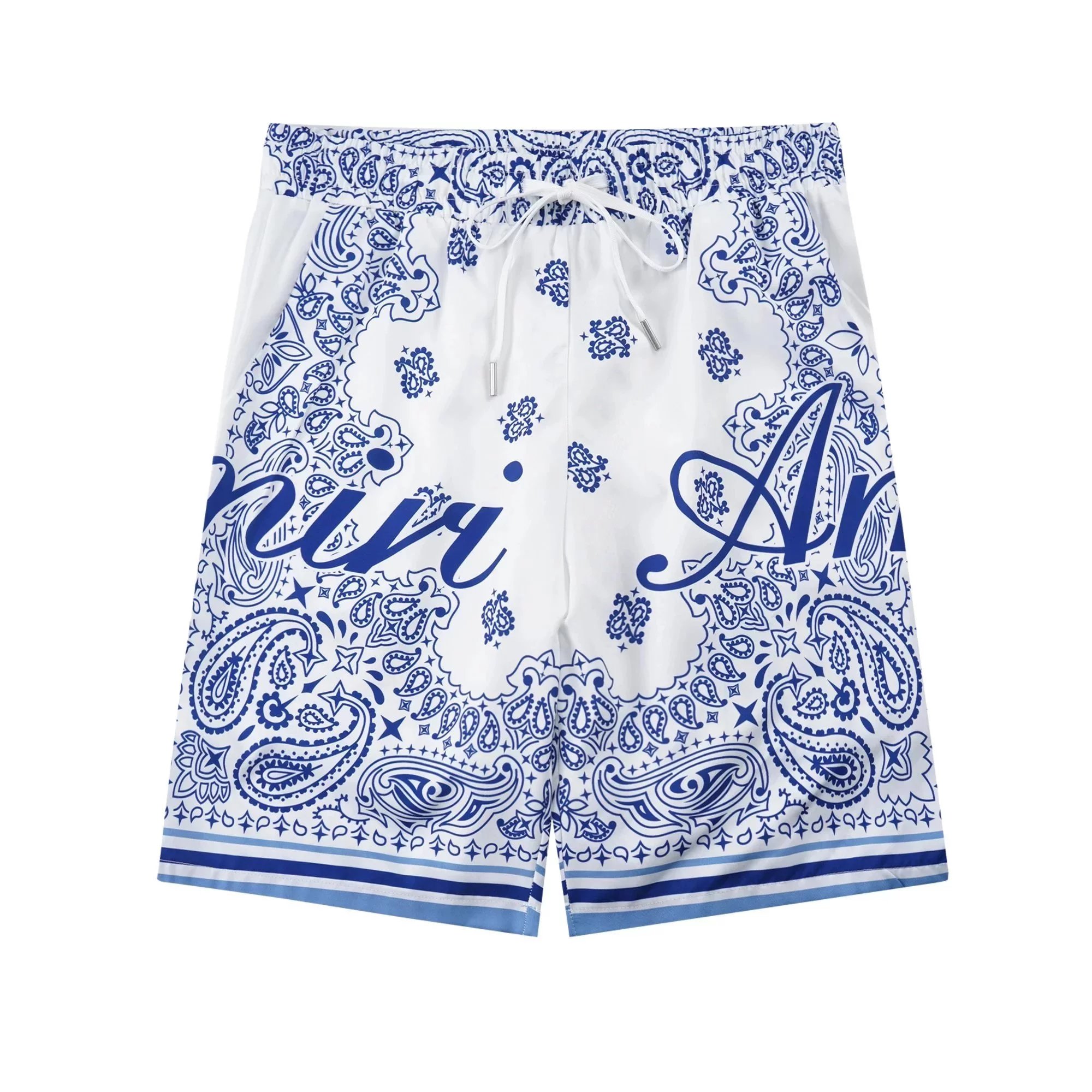 AMI Paris Tie-Dye Logo Print Shorts Navy and White - 38