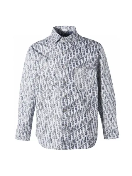 Dior Oblique Print Cotton Shirt Navy and White - 1