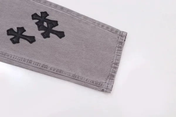 Chrome Hearts x Custom Distressed Cross-Embroidered Beige Jeans - 13