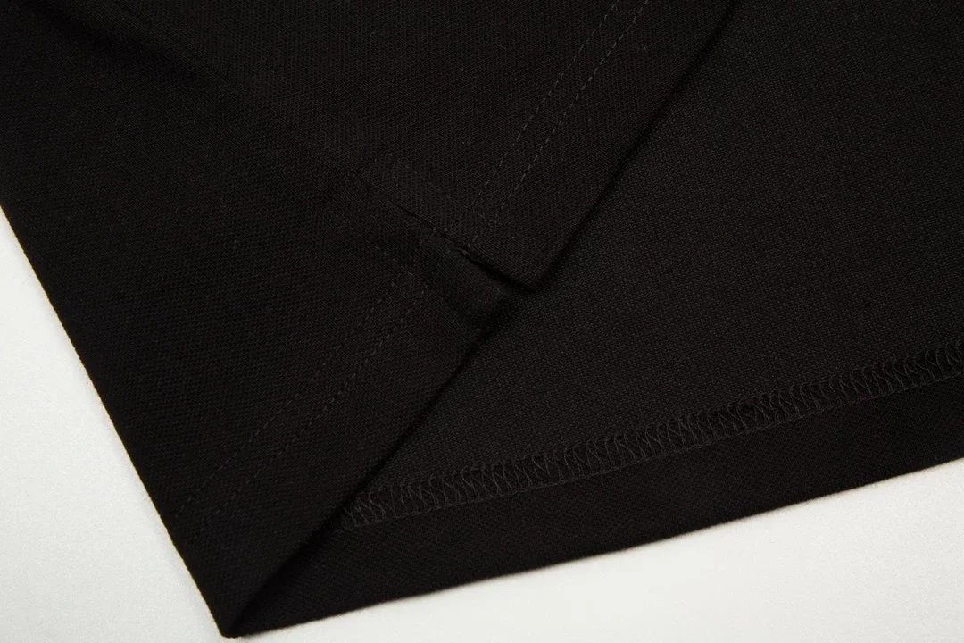 Lacoste Polo Shirt Black with Green Striped Collar and Star Print Cuff Tops.polo - 7