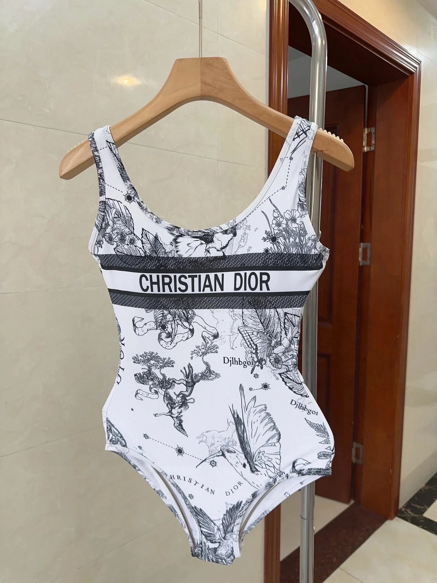 Dior Toile de Jouy Tiger Print Swimsuit Pink White - 29
