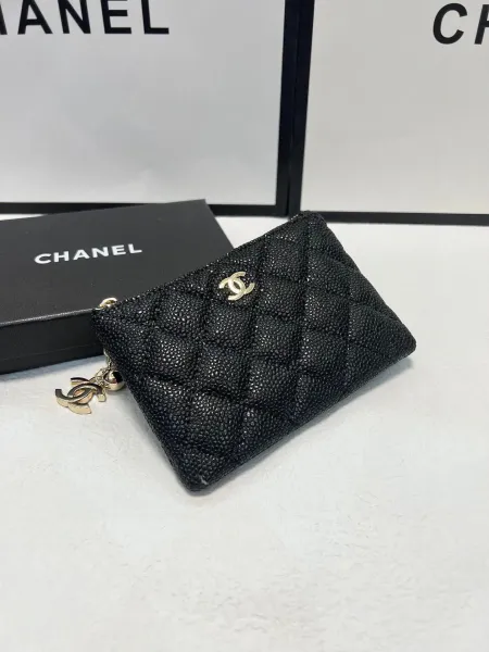 Chanel Mini Wallet on Chain Black Shiny Stingray Quilted Card Holder - 12