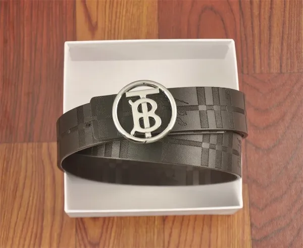 Burberry Monogram Check Belt White / Red Leather Belt - 7