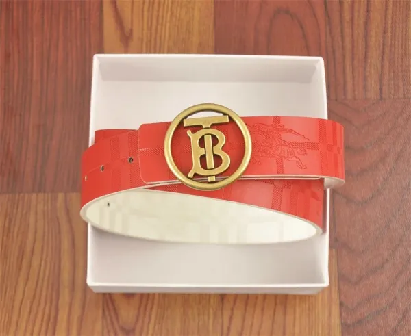 Burberry Monogram Check Belt White / Red Leather Belt - 15