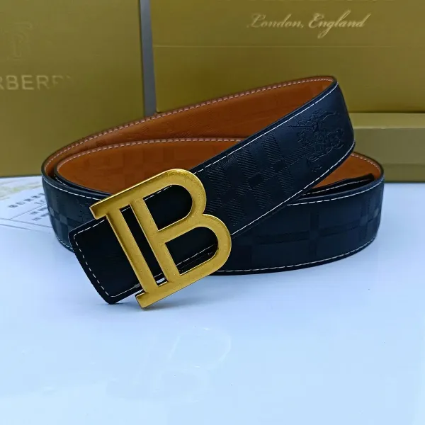 Burberry TB Monogram Check Leather Belt Tan - 16