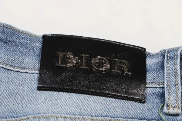 Dior Oblique Print Waistband Slim Fit Light Wash Jeans - 10