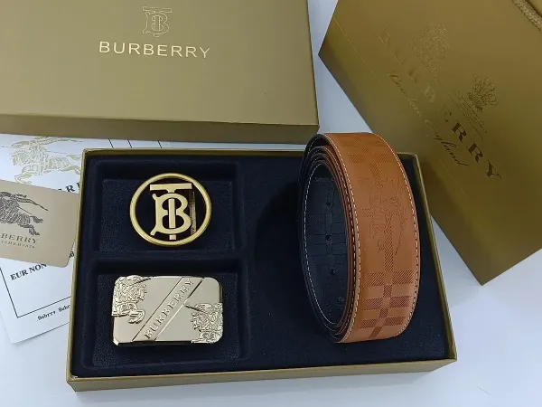 Burberry Check-Embossed Leather Belt with Iconic Horseferry Buckle Tan - 3