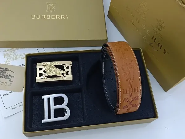 Burberry Check-Embossed Leather Belt with Iconic Horseferry Buckle Tan - 14