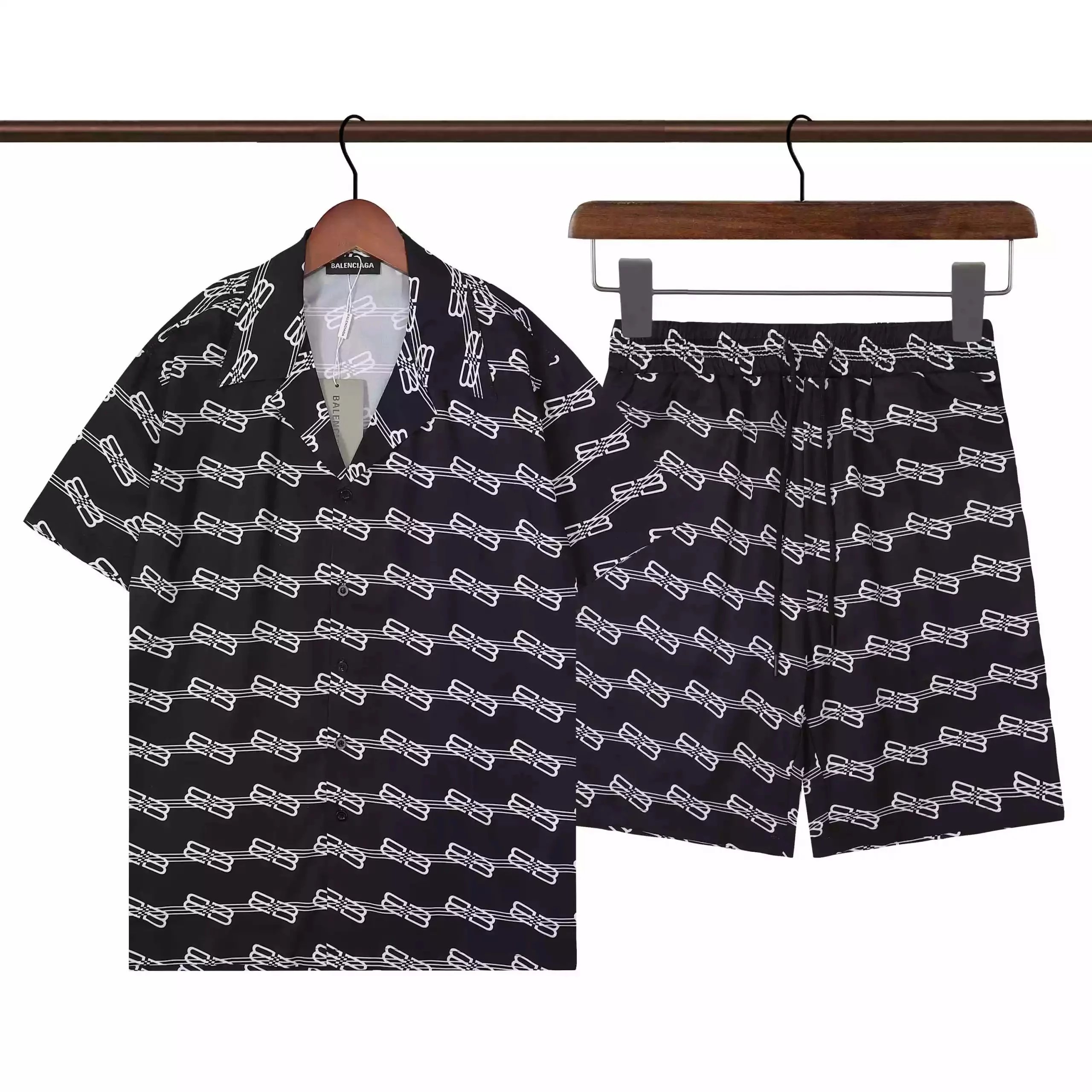 Balenciaga Paperclip Print Short-Sleeve Shirt and Shorts Set White - 13
