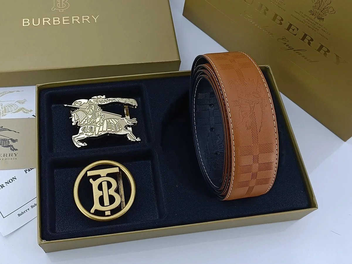 Burberry Equestrian Knight & Monogram B Buckle Leather Belt Tan - 3