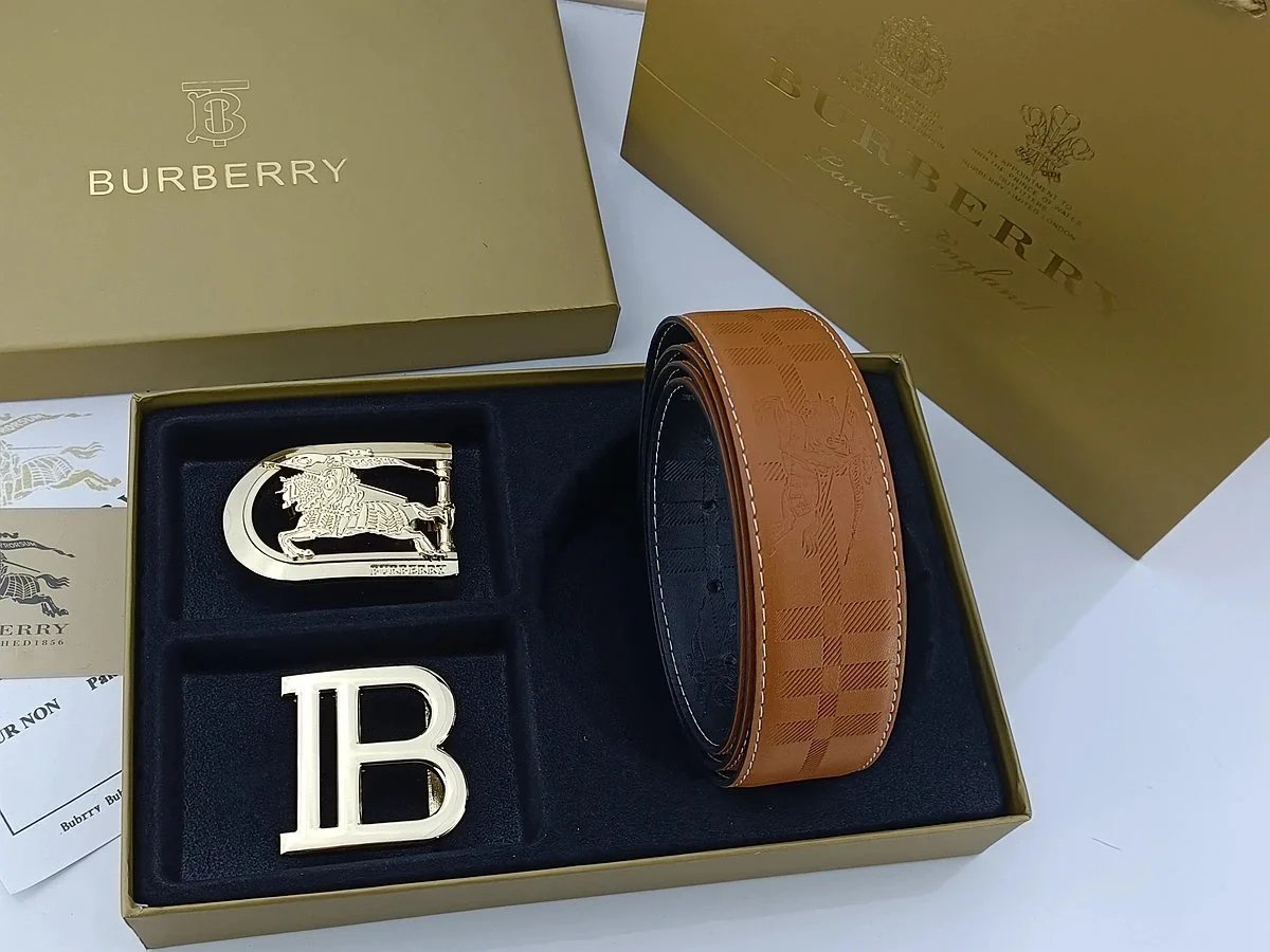 Burberry Equestrian Knight & Monogram B Buckle Leather Belt Tan - 28