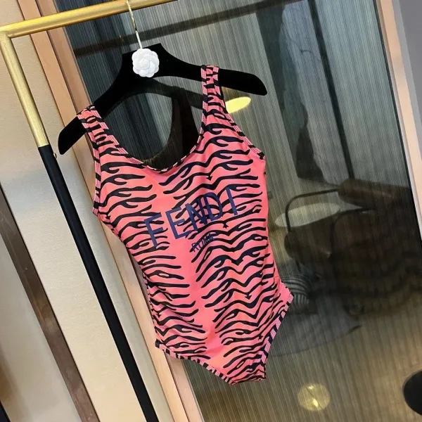 Fendi Logo-Print One-Piece Swimsuit Brown - 16