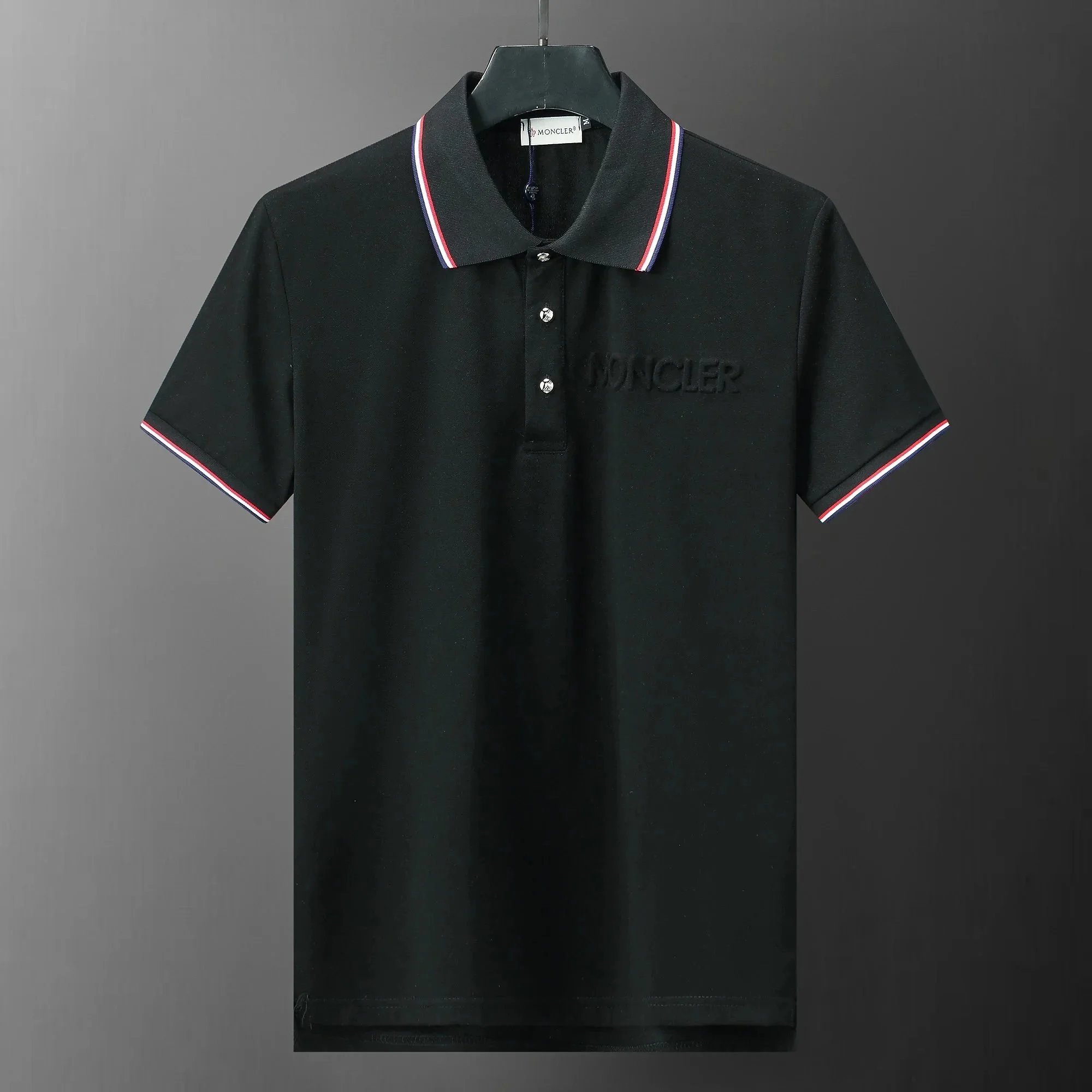 Moncler Polo Shirt Black with Tricolor Trim - 16