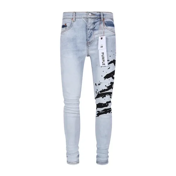 Purple x Unknown Artist Distressed Paint-Splatter Slim Fit Jeans - 22