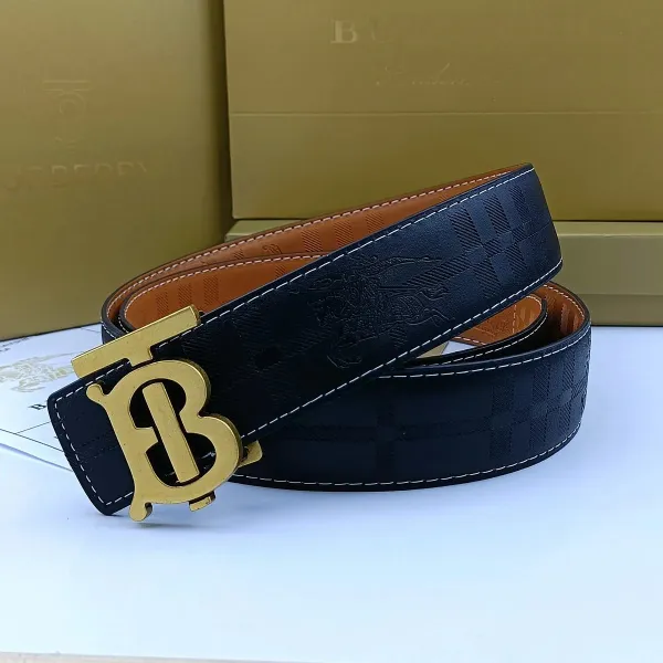 Burberry TB Monogram Check Leather Belt Tan - 2