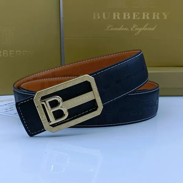 Burberry TB Monogram Check Leather Belt Tan - 9