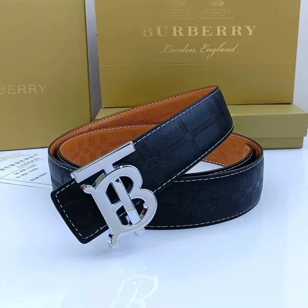 Burberry TB Monogram Check Leather Belt Tan - 18